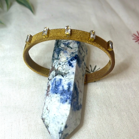 Gold Mesh Crystal Bangle Cuff Bracelet - Picture 3 of 8